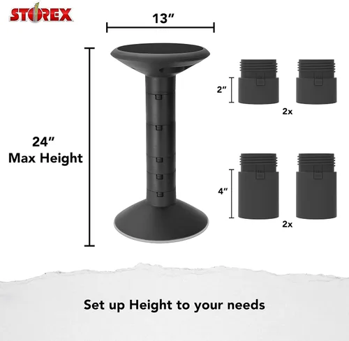 Vista 3 de Storex Taburete de inclinación activa: asiento ergonómico para espacio de oficina flexible y escritorios de pie, altura ajustable de 12 a 24 Negro