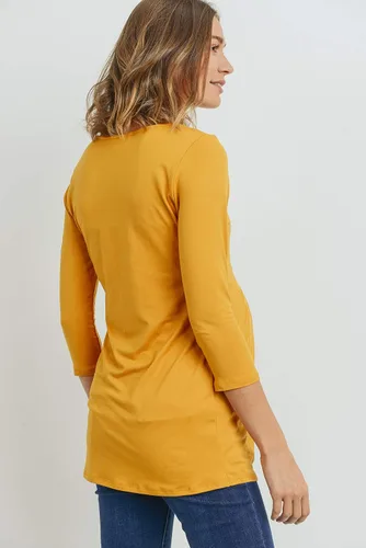 Vista 11 de LaClef - Blusa de maternidad para mujer, cuello redondo, manga 3/4, plisada al frente, estilo peplum
