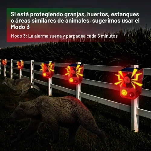 Vista 9 de Alarma de Sensor de Movimiento Solar para Exteriores - Alarma de 129dB, Grabación, Sirena, Ladrido de Perro y Detonación. Con Control Remoto, Sensor