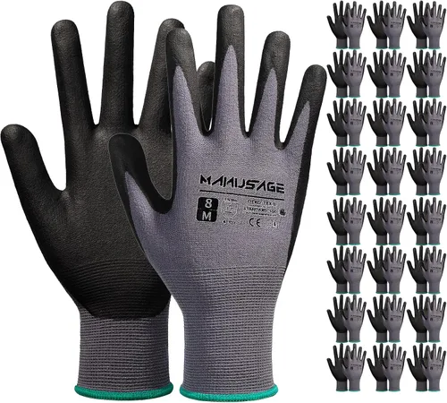 Vista 8 de MANUSAGE Guantes de trabajo de seguridad para hombres y mujeres, guantes de trabajo de nitrilo de microespuma, grandes, guantes de trabajo delgados