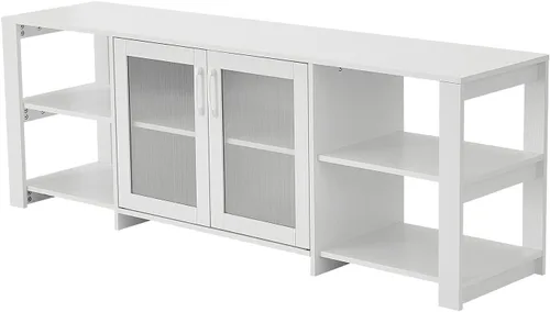Vista 7 de Panana Soporte de TV de 2 puertas, mueble de 4 puertas para sala de estar para televisores de hasta 70 pulgadas (blanco)