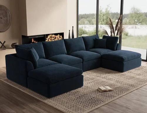 Vista 42 de ohllob Sofás seccionales Cloud de 110 pulgadas para sala de estar, sofá deshuesado en forma de L con otomana, sofá modular de 3 plazas, color negro