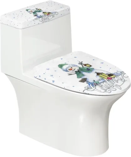 Vista 20 de Juego de decoración de baño de 2 piezas con diseño de muñeco de nieve de Navidad, cubierta de tanque para asiento de inodoro