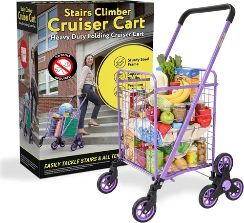 Vista 8 de dbest products - Carrito Cruiser Deluxe 2 para compras y comestibles con ruedas, cesta de lavandería plegable, carrito de utilidad compacto, ligero