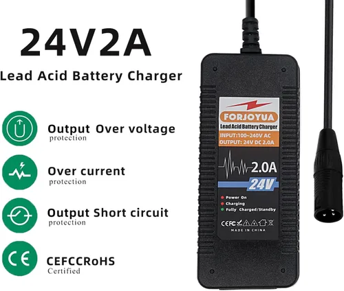 Vista 5 de Cargador de batería de plomo-ácido de 24V 2A AC/DC para batería de plomo-ácido de 24V con conector XLR-3Pin Carga rápida