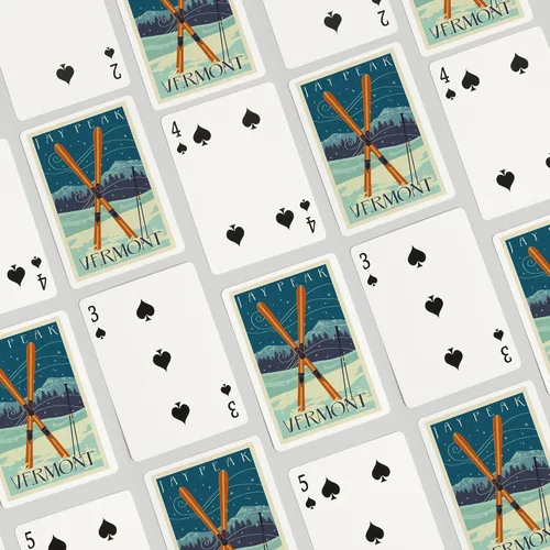 Vista 4 de Jay Peak, Vermont, Cross Skis, Letterpress (52 cartas de juego, baraja de cartas de tamaño póker con comodines)