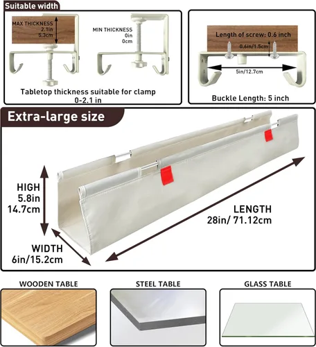 Vista 6 de Organizador de cables para debajo del escritorio, sin taladro, organizador de cables de 28 pulgadas de largo x 6 pulgadas de ancho, almohadillas