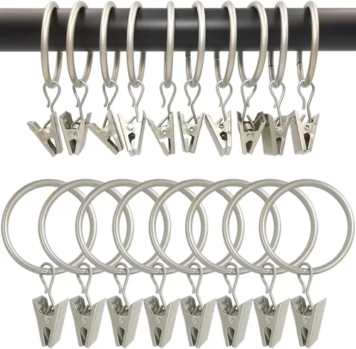 Vista 29 de WeeksEight Paquete de 44 anillos de cortina negros con clips, ganchos de cortina, ganchos de clip para colgar cortinas, lazos, sombreros, anillos