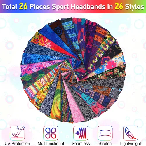 Vista 2 de Jiuguva 26 piezas de polaina de cuello para hombre, diadema bohemia, envoltura para la cabeza, a granel, senderismo, bufanda sin costuras, bandana
