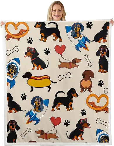Vista 10 de Manta de perro salchicha de dibujos animados, bonita manta de felpa para decoración de sala de estar, flores de jardín en acuarela, sofá, cama