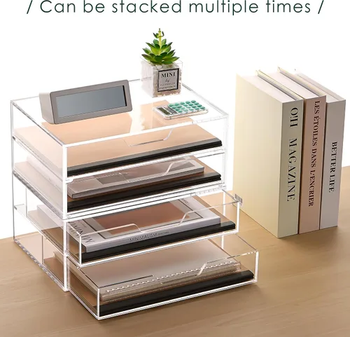 Vista 7 de SANRUI Clear Acrylic Drawer Organizer, Desk Organizer with 2 Drawers Thick solid acrylic, non-slip pads, fully assembled, for office vanity