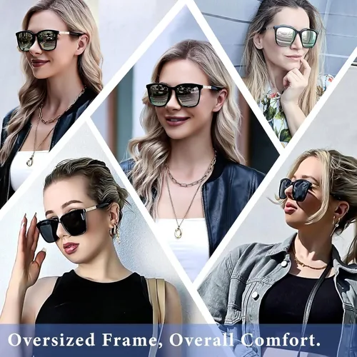 Vista 2 de SIPHEW Gafas de sol polarizadas para mujer, gafas de sol espejadas, gafas de gran tamaño de moda con protección UV400