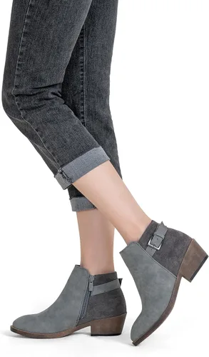 Vista 4 de Jeossy Botas cortas de tobillo para mujer, botas vaqueras de tacón bajo grueso occidental 9617 con cremallera