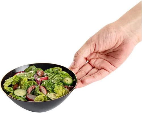 Vista 12 de Restaurantware -Moderna - Cuencos de plástico de 6 onzas, 20 cuencos de ensalada desechables duraderos - Con borde dorado, resistente, cuenco