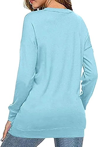 Vista 2 de Handyulong Sudaderas para mujer, sudadera casual de manga larga con cuello redondo y estampado a rayas