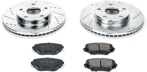 Vista 2 de PowerStop Kit de freno delantero para Toyota RAV4 2001-05 – Rotores de disco perforados y ranurados con pastillas de freno de cerámica de fibra