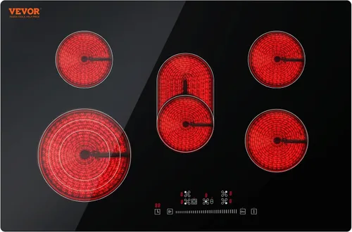 Vista 12 de VEVOR - Estufa eléctrica integrada, encimera de 12 pulgadas con 2 quemadores, cocina radiante de vidrio de 240 V con control táctil de sensor