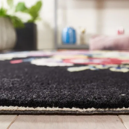 Vista 4 de SAFAVIEH Chelsea Collection - Alfombra de pasillo, 2 pies 3 pulgadas x 8 pies, negro y rosa, hecho a mano, lana floral francesa, ideal para zonas