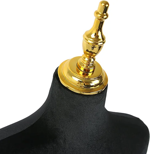 Vista 5 de Modista maniquí femenino: torso de medio cuerpo con altura ajustable, terciopelo corto negro esponjoso, base de metal dorado
