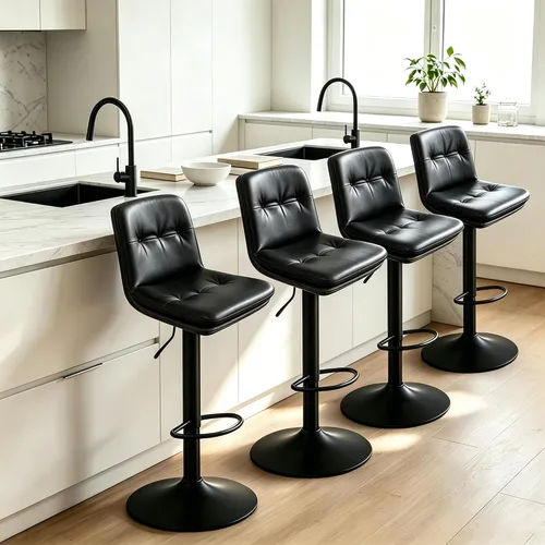 Vista 13 de Bar Stools Set of 2 Swivel Adjustable Bar Chairs Counter Height 360° Swivel Leather Bar Chairs with Padded Seat, Backrest & Footrest for Kitchen