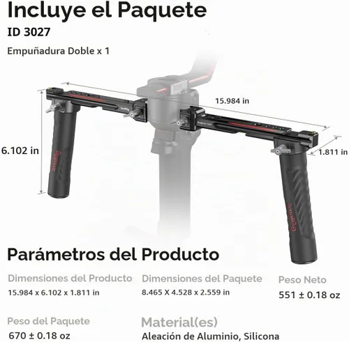 Vista 9 de SMALLRIG Mango Doble Empuñadura para Cardán DJI RS 4 /RS 4 Pro/RS 3 / RS 3 Pro/RS 2 / RSC 2, Empuñadura de Mango de Cardán con Rieles NATO, Zapata