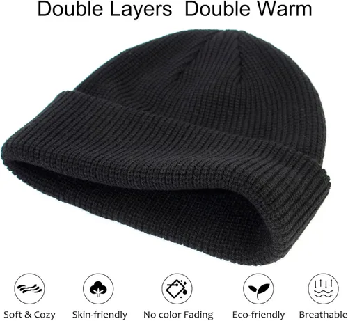 Vista 4 de Muryobao Gorro de punto para mujer gorro de invierno suave y cálido con puños de calavera