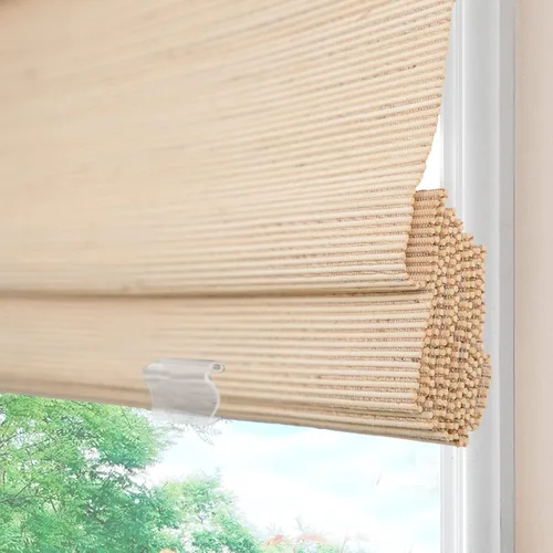 Vista 14 de Persianas romanas de bambú inalámbricas, 100% lino natural, diseño 1