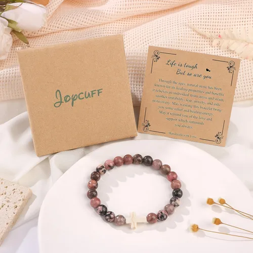 Vista 7 de JoycuFF Christian Bracelets for Women Cross Bracelets for Religious Women Girls Easter Catholic Natural Stone Bracelets Christian Jewelry Faith