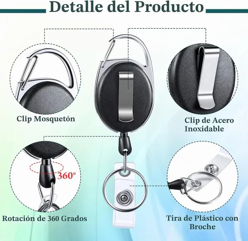 Vista 3 de Laumoi - 80 clips retráctiles para carretes de identificación Negro