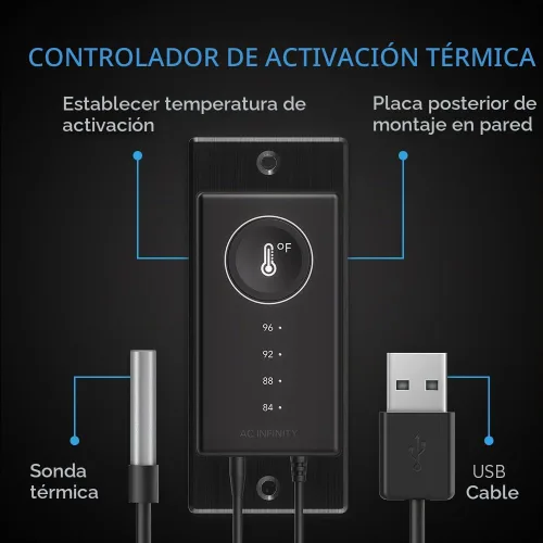 Vista 3 de Controlador AC Infinity 1, disparador térmico para AIRPLATE, MULTIFAN, ventiladores USB