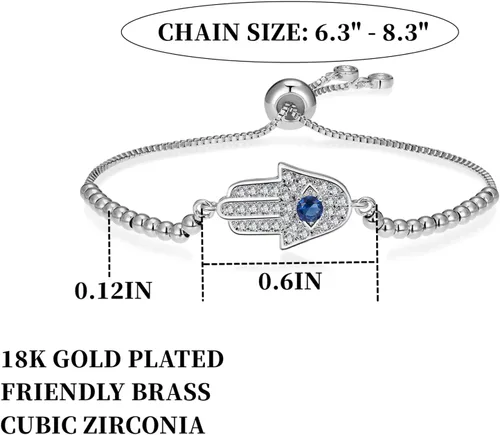 Vista 11 de Evil Eye Bracelets Hamsa Bracelet - 18K Gold Plated Adjustable Eye of Protection Bracelet Silver Evil Eye Amulet ojo Bracelet Gold Evil Eye Jewelry