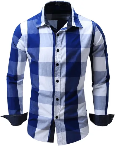 Vista 15 de Camisas Fredd Marshall para hombre, manga larga, ajustadas, 100% algodón a cuadros Negro