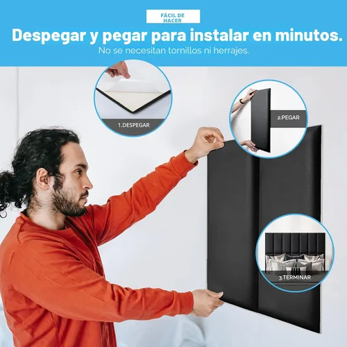 Vista 3 de Art3d - Cabeceras para cama individual en color negro, cabeceros tapizados, paneles 3D despegar y pegar para pared, paquete de 4 paneles de 9.84 x
