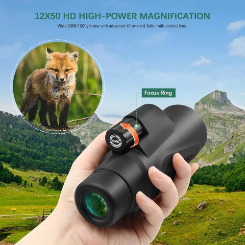 Vista 2 de Prisma monocular impermeable del telescopio K9 de 12x50 para caza, camping, viajes Secenery, observación de aves de vida silvestre