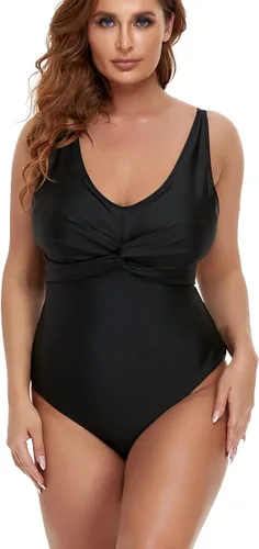 Vista 3 de CYee Trajes de baño de una pieza de talla grande para mujer, cuello en V, con nudo y control de abdomen