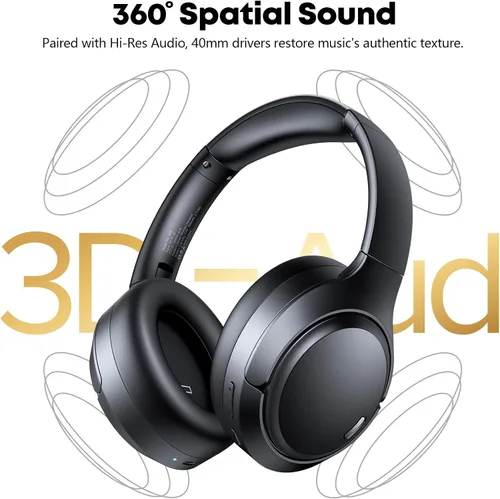 Vista 5 de Auriculares híbridos con cancelación activa de ruido, 120 horas de reproducción 6 ENC, micrófono de llamada transparente, auriculares inalámbricos