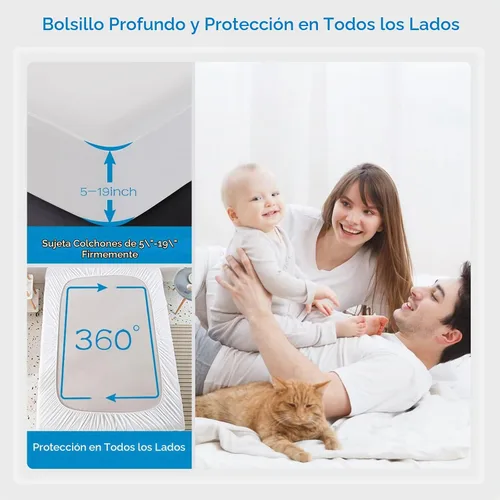 Vista 4 de Paquete de 1 protector de colchón 100% impermeable, tamaño individual, transpirable y silencioso, impermeable, con bolsillo profundo de 5 a 19