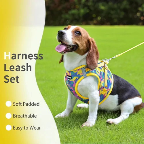 Vista 2 de Arnés para perro con juego de correa, arnés de paso ajustable, suave, acolchado y transpirable para perros de tamaño mediano, arnés de chaleco Rosa