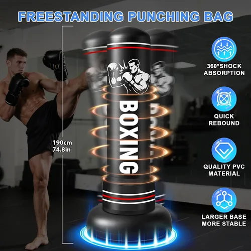 Vista 2 de Punching Bag for Adults with Stand, 74.8'' Free Standing Heavy Boxing Bag with Gloves and Pump for Men Women Teen Boys Girls Kickboxing Beginners