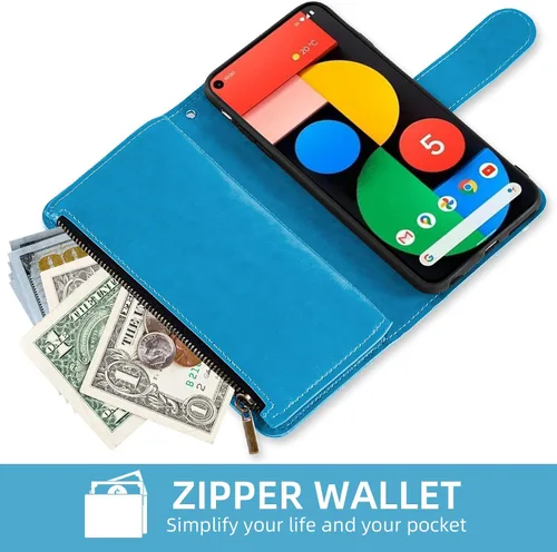 Vista 4 de Asuwish Funda de teléfono para Google Pixel 5 con protector de pantalla de vidrio templado y soporte de tarjeta de crédito de cuero con diseño