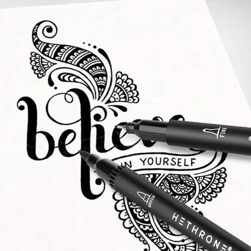 Vista 5 de Hethrone Marcadores negros para dibujar - Bolígrafos de pincel con puntas de fieltro para artistas - Bolígrafos de caligrafía, paquete de 12