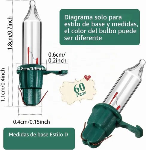 Vista 2 de Mudder 60 bombillas de repuesto para árbol de Navidad de 2.5 V, 0.425 W, bombilla de repuesto, mini cadena de luces incandescentes de alambre