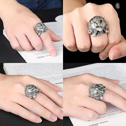 Vista 5 de Anillo de plata de ley S925 Feng Shui Dapeng para hombres y mujeres, joyería budista tibetana, atrae dinero de riqueza y amuleto de buena suerte