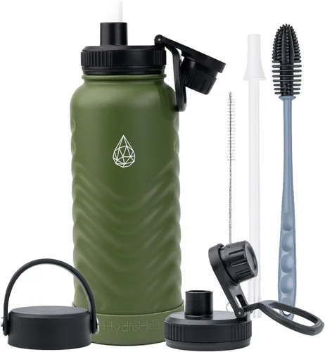 Vista 13 de Botella de agua aislada de acero inoxidable de 24 onzas con tapa de popote Verde