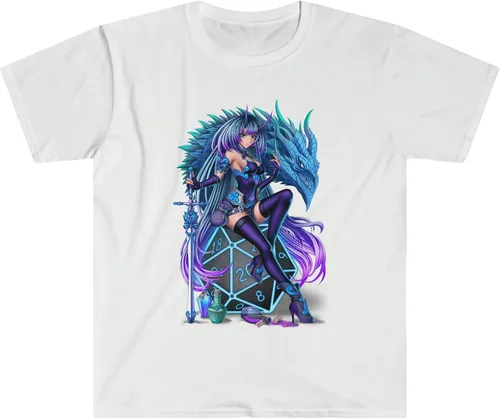 Vista 4 de Camiseta inspirada en Calabozos y Dragones Anime Girl- Camiseta exclusiva de manga corta RPG Gamer - Negro, Gris Blanco