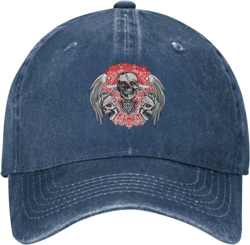 Vista 2 de Cowboy Hat Trendy Hats for Man and Women Djustable Four Season Outdoor Baseball Cap of Hell Skull with Angel Navy Blue