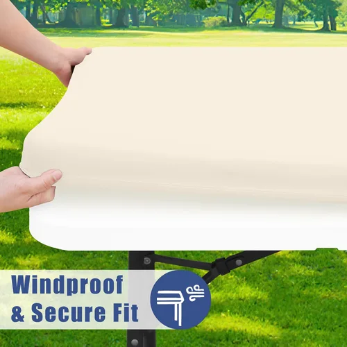 Vista 3 de Moosfor Paquete de 4 manteles rectangulares de elastano de 4 pies, elásticos y ajustables para pícnic, elásticos y lavables, para exteriores, Beige