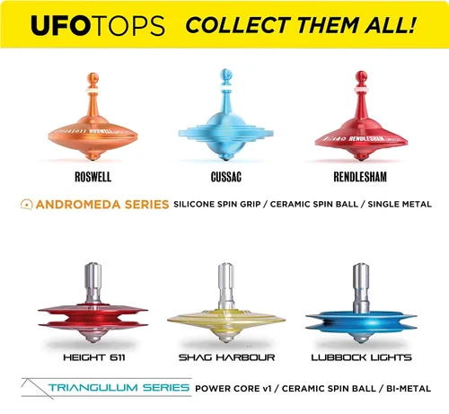 Vista 7 de trompos UFO – Trompo de metal. Juguete divertido para niños y adultos. Inspirado en el avistamiento OVNI documentado en 1947 en Roswell, Nuevo