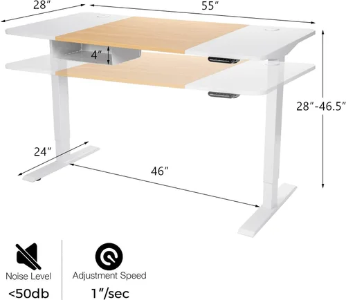 Vista 3 de Tangkula Escritorio eléctrico de pie ajustable de 55 x 28 pulgadas, escritorio de pie con panel de control y puerto USB, compartimento, diseño