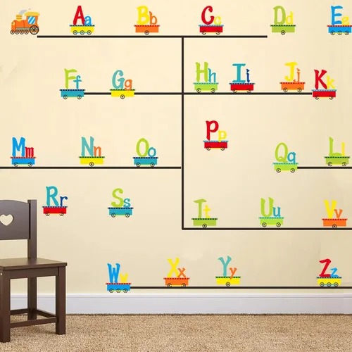 Vista 2 de Calcomanías de alfabeto para niños, alfabeto ABC, calcomanías de tren, calcomanías de pared de letras del alfabeto, calcomanías de pared